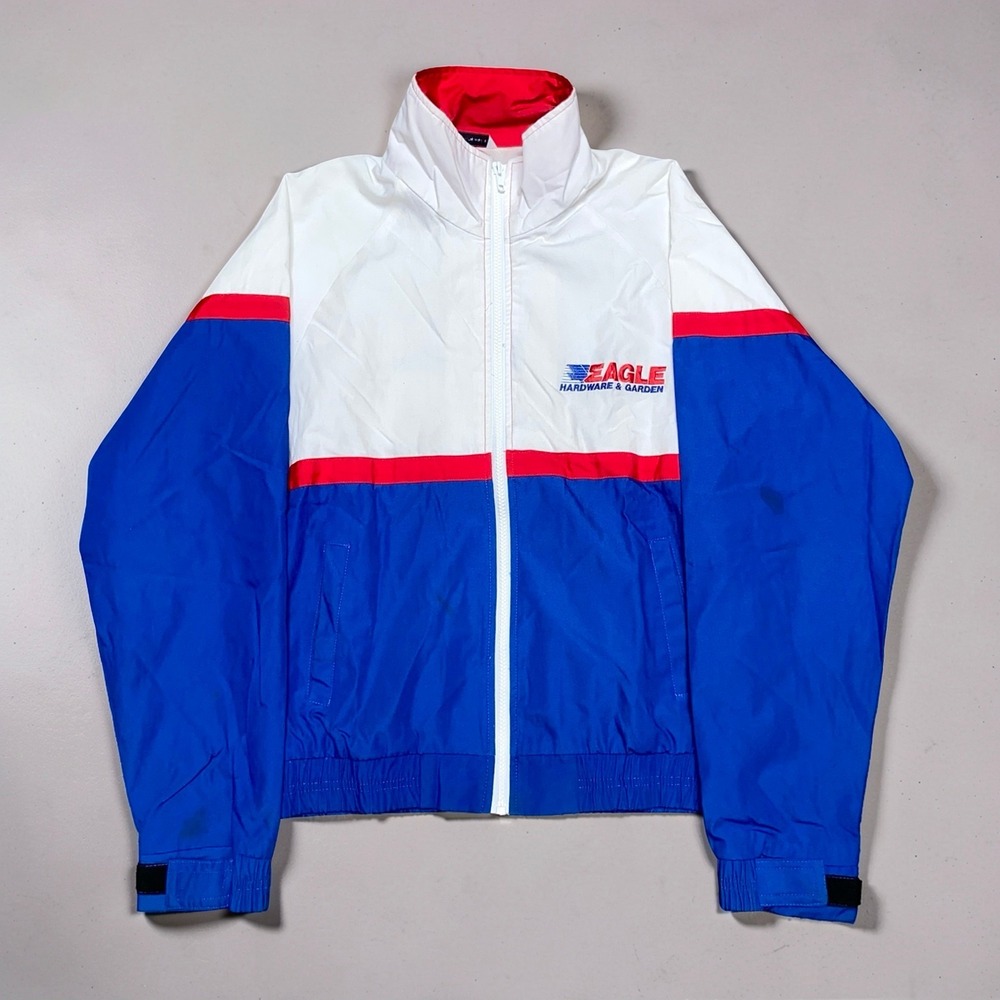 Vintage Eagle Hardware & Garden Mens M Blue White Windbreaker Jacket Taiwan